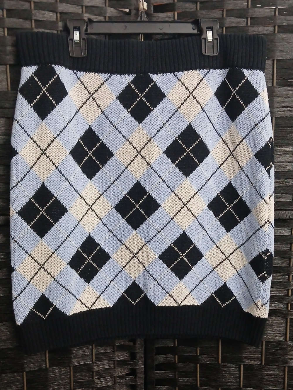 Say What? Argyle Knit Mini Skirt - Black, Light Blue & Cream
